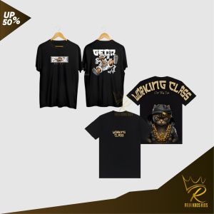 Paket 2 Kaos Gambar Kucing Working Class dengan Teddy Bear Series untuk Usia 6-14thn - 2 Potong - Fashion