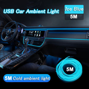 5M USB Car Interior Led Decorative Lamp EL Wiring LED Cold lights Flexible Neon Light Car Interior Decoration Lighting