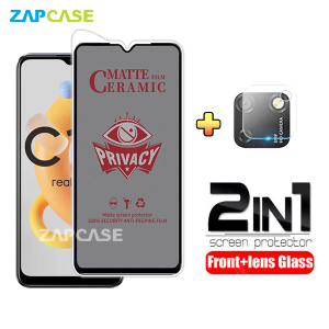 PAKET 2in1 Anti Gores Layar Privacy Realme C11 2021 Free Tempered Glass Camera Lens