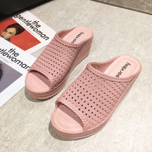 [Free Shipping] New Summer Sandals For Women Versatile Thick-Soled Wedge Heels Fashionable Outdoor Beach Shoes Mesh Hollow Anti-Slip WomenS Slippers