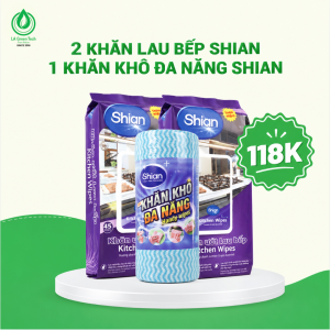 COMBO 2 Khăn ướt lau bếp hương sả 45 tờ và 1 Khăn khô đa năng Shian 50 tờ