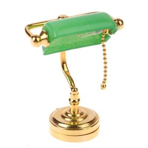 Elegant Miniature LED Desk Lamp for 1/12 Scale Dollhouses with Vintage Green Lampshade Dollhouses Model Table Light Props