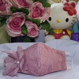 Masker Brukat Hias Bunga Besar Dusty pink Cantik - Masker Pesta Cantik- Masker Brokat Fashionables5
