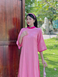 Áo dài gấm phối cổ from rộng xinh lung linh AD045- Khánh Linh Style Lady Fashion