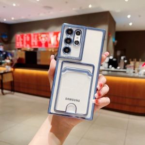 ที่ใส่ช่องเสียบบัตรเคลือบ S20อัลตร้าพลัส Samsung สำหรับ S22 S23กาแล็คซี่ฝาครอบ Dompet Lembut ใสกันกระแทกเคสโปร่งใส