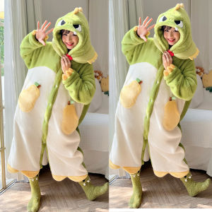 ชุดนอนผ้าฟลีซลายปะการังสำหรับผู้หญิงชุดนอนการ์ตูนสโนว์ไวท์น่ารักชุดนอนชิ้นเดียวหนาสำหรับฤดูหนาวสุนัข Cinnamoroll เสื้อใส่อยู่บ้านผ้าสักหลาดเสื้อคลุมอาบน้ำ