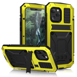 Full-Body Rugged Armor Shockproof Protective Case for iPhone 17 16 15 14 13 12 Pro Max 11 Pro Max Mini Casing Kickstand Aluminum Metal Phone Cover