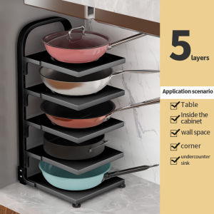 Nipiin Under Sink Adjustable Pots & Pans Rack Stainless Steel Kitchen Countertop Organizer Cookware Pot Racks Multifunctional Storage Rack for Kitchen