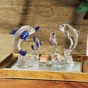 XYAX(XUNJIE) Cute Crystal Dolphin Ornament Cartoon Exquisite Dolphin Statue Chinese style Crystal Crafts Animal Figurines Adornment Supplies
