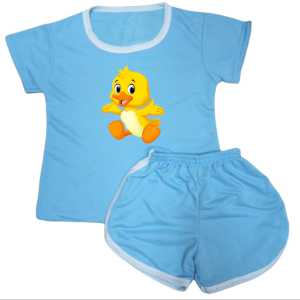 Setelan Kaos Anak Perempuan Dan Cowok Celana Pendek Gambar Kartun BEBEK UMUR 6 BULAN - 7 TAHUN
