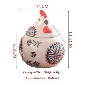 YADOU Creative Rooster-Shaped Ceramic Spice Jar with Lid and Spoon for Kitchen Use