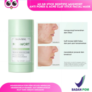 40 GR STICK SKINTIFIC MUGWORT ANTI PORES & ACNE CLAY STICK FACIAL MASK MASKER WAJAH WASH OFF MASK