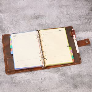 Refillable 2027 Leather Daily Planner A5 Personalized A5 Leather Binder Calendar Planner 6 Ring Planner Binder with Pen Loop U12-2026LP