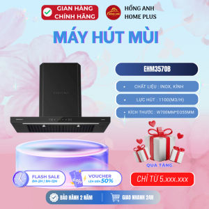 Máy hút mùi Eurogold EHM3570B kiểu chữ T mặt kính đen bo viền inox sang trọng điều khiển cảm ứng