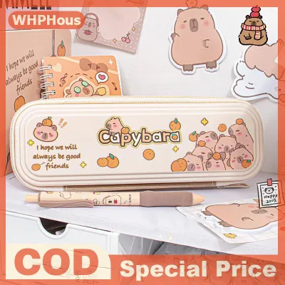 WHPHous กระเป๋าใส่ดินสอ capybara ลายการ์ตูนน่ารักความจุมากกันสิ่งสกปรกกระเป๋าดินสอแบบพกพาเครื่องเขียนสำนักงานอุปกรณ์สำนักงาน
