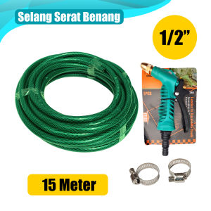 Big Mom Paket Selang Serat Benang Anti Lumut Selang Benang Ukuran 1/2 - Selang Air Anti Tekuk FREE Kepala Semprotan Hose Nozzle + 2 Klem