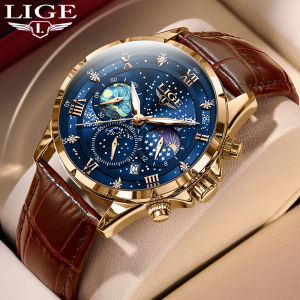 LIGE 2023 Original Quartz Watch Mature Men and Women Luminous Waterproof Calendar Sport Chronograph Leather Band Watch
