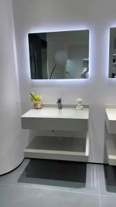 [Free Delivery] Double Layer Rock Slab Bathroom Cabinet Full Body Arc Seamless Wash Basin Set