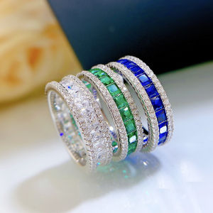 Eternity Ring for Women Original 925 Sterling Silver Moissanite Emerald Sapphire