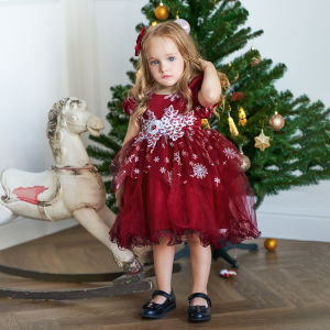 MQATZ Christmas Red Flower Toddler Baptism 1st Birthday Dress Baby Girl Kids Princess Lace Party Wedding Clothes Costumes Ceremony L2028XZ