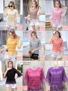 เสื้อลูกไม้ออกงาน ลูกไม้ผ้าแก้วแขน 3/4 ส่วน ไซส์ 38-46 รุ่น JK05