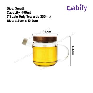 Cabify Borosilicate Glass Transparent Oil Dispenser Bottle with Wooden Lid Jar Airtight Spout Flow Cover