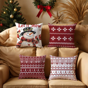 Christmas Pillowcase 25 Options Cute Cartoon Snowman Christmas Tree Santa Cushion Cover Sofa Bedside Decoration Pillowcase Holiday Home Fabric Gift 40x40cm/45x45cm/50x50cm