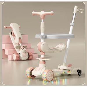 6-in-1 LED Light Foldable Childrens Scoote Children Can Ride with Seat Scooter Tricycles