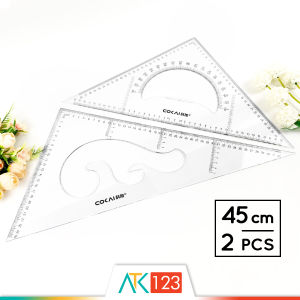 Penggaris / Mistar Segitiga / Busur Derajat / Mal Pola Lengkung / Kurva / Wayang / Jahit Transparan / Bening / Transparent / Clear Triangle / Triangular Ruler / Protractor / French Curve Set 45 cm RLS-KJ-1245