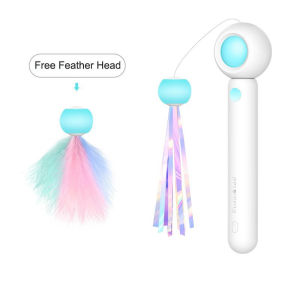 SKISOPGO 3 in 1 Cat Laser Teaser Stick Toy Electric Retractable Feather Interactive Toy Chasing Mainan Kucing