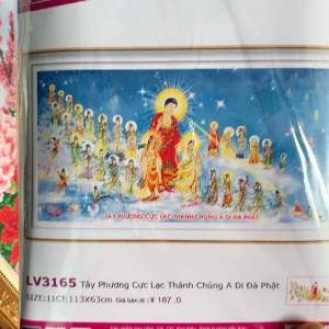 [ MỚI]Tranh thêu chữ thập Tây phương cực lạc thánh chúng a di đà Phật Lv3165 Kt 113x63cm[ TRANH HÀ ĐOÀN]