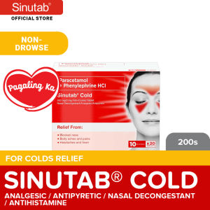 Sinutab Cold Tablets 200s : for colds sipon headache runny nose sneezing fever pain no drowse