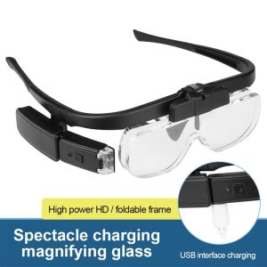 ALLUCK With LED Reading Glasses Magnifier 1.5X 2.0X 2.5X 3.5X 4.5X USB Rechargeable Magnifying Glasses Portable HD Illuminated Magnifier For Reading Reparing