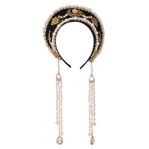 Renaissance Tudor Crown Headpiece Beads Chain Royal French Women Medieval Elizabethan Hood Coronet Tiara Headband