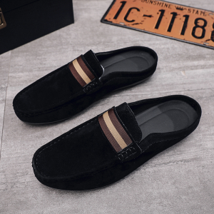 Korean Half Slippers For Men Slip-Ons Suede Loafers Lightweight Driving Shoes Casual Rubber Shoes Fashion School Shoes