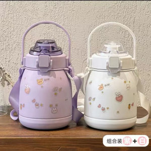 NRMEI แก้วเก็บความร้อน 316 ขวดน้ำนักเรียนหญิงความจุขนาดใหญ่แบบพกพาน่ารักหลอดน้ำถ้วยท้องใหญ่ที่นิยมในโลกออนไลน์