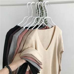 Best(พร้อมส่ง/ใหม่)รุ่น#004 เสื้อแขนยาวไหมพรมคอวีทรงรัดรูปสไตล์เกาหลี เสื้อกันหนาวแฟชั่น