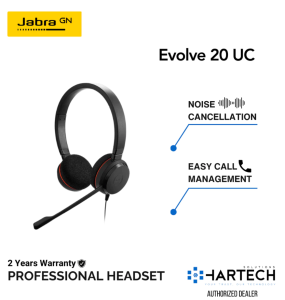 Jabra Evolve 20 Stereo 20 MS USB-A Headset Passive Noise Cancellation