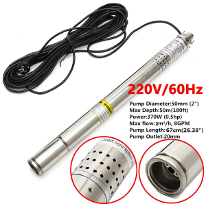 2" (50mm) Submersible Bore 0.5 HP / 1 HP Stainless Steel High Flow Water Pump Deep Well Screw Pumps