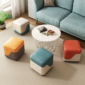 MECOME ไม้ เก้าอี้เล็ก หลากสีสัน ผ้าเทคนิค โต๊ะสตูลนอร์ดิก แฟชั่น ระบายอากาศได้ดี ที่นั่งเปลี่ยนรองเท้า ห้องนั่งเล่น