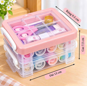 Hộp Kim Chỉ 2 Tầng 16 Màu Chỉ 10 Kim May Kéo Thước Đo – Bộ Kim Chỉ Gia Đình Có Que Xỏ Chỉ Gọn