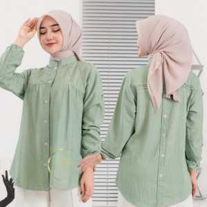 Laura Shirt Atasan Kemeja Wanita Oversize Polo Linen LD 120