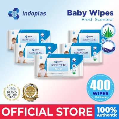 Indoplas Antibacterial Disinfectant Baby Wipes 80 Tender sheets pack of 5 FDA Approved