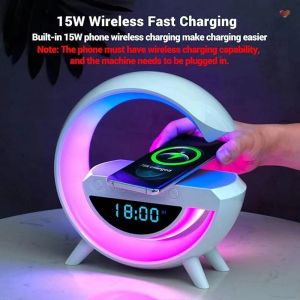 【✅SG Seller✅】RICHMENT Portable Bluetooth Rechargeable Smart Speaker LED Wireless Speaker Charger Atmosphere Light with Wireless Charging and FM Radio LED Table Lamp for Bedside Lamp with Alarm Clock sound machine LED Digital Clock(with FREE SHIPPING)