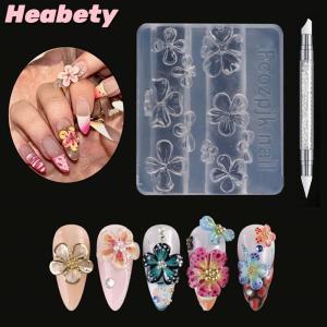 Heabety 1 3Pcs Relief Lily Flowers Nail Carving Mold 3D Silicone Hawaii Hibiscus Flowers Petals Modeling Templates Clear Nail Tools