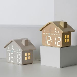 ADYQKU0DH 4 Adjustable Brightness Alarm Clock Multi-functional 2 Alarms Digital Clock Practical House Shaped Desktop Clock Bedroom