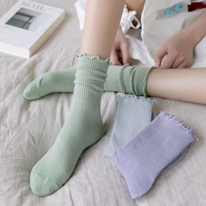 Lovely girls house 2 Pairs Japanese Style Candy Colors Cute Frilly Ruffle Socks for Women Girls Fungus Lace Cotton Fashion Woman Crew Socks