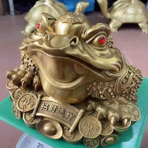( Thiềm Thừ 3 chân) cóc ngậm tiền bằng đồng nguyên chất kích thước 24cm