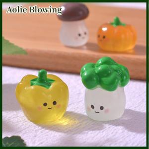 Aolie 1Pc Luminous Vegetables Ornament Cartoon Pumpkin Mushroom Broccoli Tomato Doll Micro Landscape Dollhouse Miniature Toy