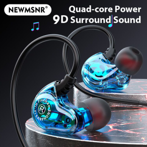 Newmsnr (ใหม่) Original Quad Core หูฟัง9D Surround Sound หูฟังเน้นเสียงเบสหูฟังตัดเสียงรบกวน Double Moving Coil หูฟังโปร่งใสหูฟังเกมหูฟังพาดคอไมโครโฟนในตัวสำหรับ Xiaomi/Huawei/Apple/Oppo ฯลฯ